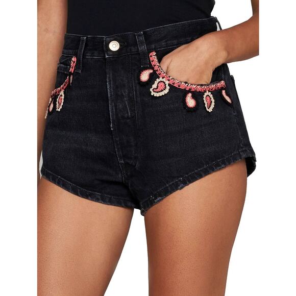 Alanui Pattern Embroidered Denim Shorts - 28 - Navy - Picture 5 of 5